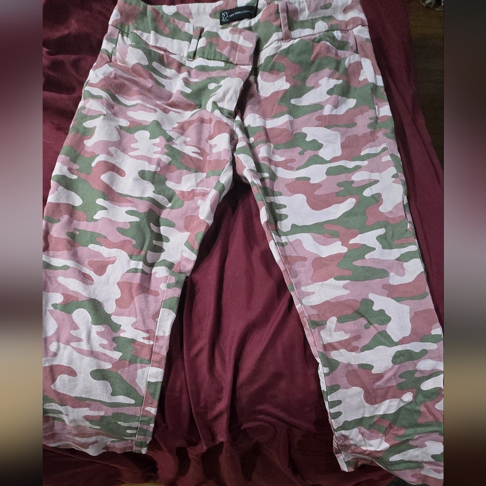 New York & Company Pink and Green Camouflage Pants